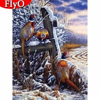 Полный квадратный дрель алмазная живопись птица вышивка крестиком Алмазная вышивка животных мозаика снег ремесленный декор для дома Full Round (20X30CM)