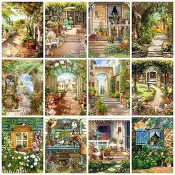 Полный квадратный круглый 5D алмазная картина дверь сад домашний декор вышивка мозаика пейзаж настенное искусство Full Round 20x30CM