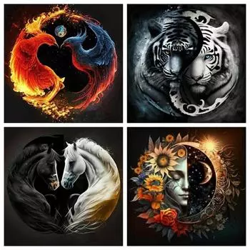 Полный квадратный круглый 5d Diy алмазная картина тигр лошадь вышивка мозаика тайцзи животное ручной работы домашний декор Full Round 20x20CM