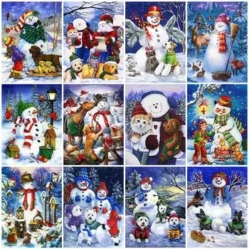Полный квадратный/круглый 5D Diy алмазная живопись Снеговик мультфильм Алмазная вышивка зимний пейзаж подарок ручной работы Рождественский декор Full Round 20x30CM