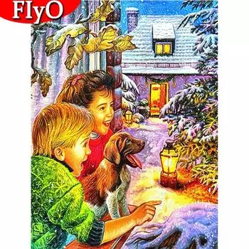Полный квадратный круглый алмаз картина дети горный хрусталь картина Алмазная вышивка собака мозаика 5d мультфильм Рождественский подарок Full Round (20X30CM)