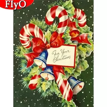 Полный квадратный круглый алмаз картина Рождественский колокольчик Алмазная вышивка мультфильм картина горный хрусталь ремесленный комплект Full Round (20X30CM)