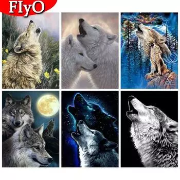 Полный квадратный/круглый алмаз картина волк DIY 5D Алмазная вышивка крестиком животных мозаика Луна стены искусства ремесла Full Round 20X30CM красный