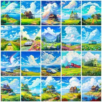 Полный квадратный круглый алмазный рисунок мозаика дом машина вышивка крестом набор мультфильм пейзаж домашний декор Full Round 20x30CM