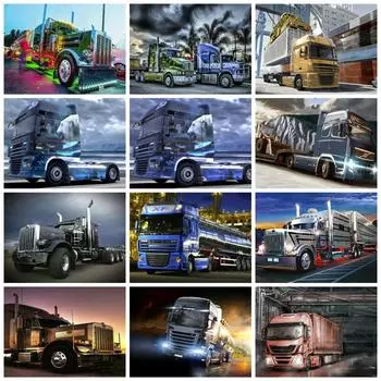 Полный квадратный круглый алмазный рисунок мозаика грузовик домашний декор вышивка крестом набор автомобиль пейзаж настенное искусство Full Round 20x30CM