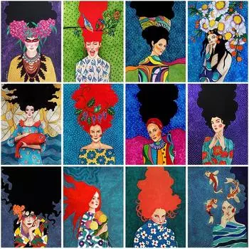 Полный квадратный круглый дрель 5D DIY алмазная живопись мультфильм женщина вышивка стразами мозаика девушка вышивка крестиком украшение дома Full Round 20X30CM красный