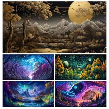 Полный квадратный/круглый дрель 5D DIY алмазная живопись абстрактный пейзаж и изображение луны Алмазная вышивка крестиком домашний декор J3755 square 30x60cm красный