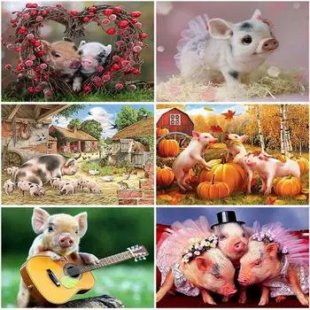 Полный квадратный круглый дрель 5D DIY алмазная живопись Свинья Алмазная вышивка животные вышивка крестиком Алмазная мозаика стразы художественный подарок Full Round 15x20CM