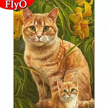 Полный квадратный круглый дрель алмазная живопись кошка искусство горный хрусталь 5D Алмазная вышивка животное мозаика цветок ремесленный домашний декор Full Round (20X30CM)