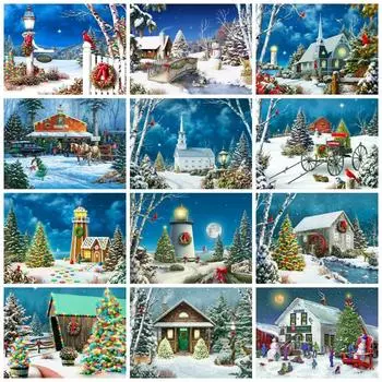 Полный квадратный круглый комплект алмазной живописи Рождественский дом Вышивка Мозаика Рождественская елка Домашний декор Алмазное искусство Full Round 20x25CM