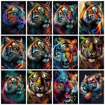 Полный квадратный круглый комплект для алмазной живописи тигр красочный декор для дома вышивка мозаика животное фантазия настенное искусство Full Round 20x30CM