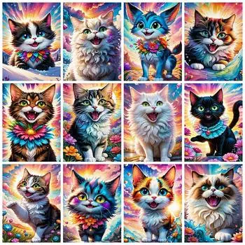 Полный квадратный круглый комплект для алмазной живописи Кошка Цветная алмазная мозаика Животные Фэнтези Домашний декор Full Round 20x30CM