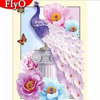 Полный квадратный/круглый набор алмазов, стразы с животными, павлином, Алмазная вышивка, вышивка крестиком, цветок, 5D DIY, мозаика, настенное искусство Full Round (20X30CM)