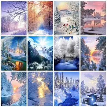 Полный квадратный круглый набор для алмазной живописи Дерево Снег Домашний декор Вышивка Мозаика Зимний пейзаж Настенное искусство Full Round 20x30CM