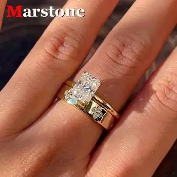 Полный муассанит бриллиант 2CT D VVS1 сияющий муассанит полоса женские обручальные кольца 925 серебряный комплект из 18-каратного золота кольца высшего качества новые us 5 жёлтый