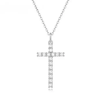 Полный Муассанит Крест Подвеска Ожерелья для Женщин Твердые Стерлингового Серебра 925 пробы Ювелирные Изделия Ожерелье Свадебные Подарки 45cm белый
