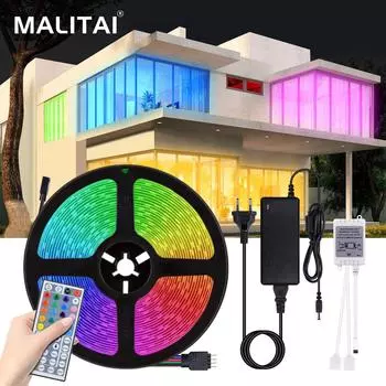 Полный набор 5A светодиодные ленты с питанием 10M 5050 SMD с дистанционным управлением, светодиодная лента с изменением цвета, лампа для декора кухни, комнаты, 12 В постоянного тока, светодиодная клейкая лента для телевизора
