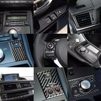 Полный набор автомобильных наклеек из углеродного волокна для Lexus CT 11-17, внутренняя центральная консоль, воздуховыпускное отверстие на приборной панели, фара, регулировка крыши 11