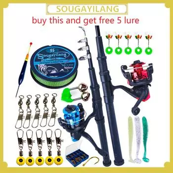 Полный набор аксессуаров для катушки для удочки, 154 см, дорожная телескопическая удочка с набором спиннинговых катушек 154CM Rod&Reel красный