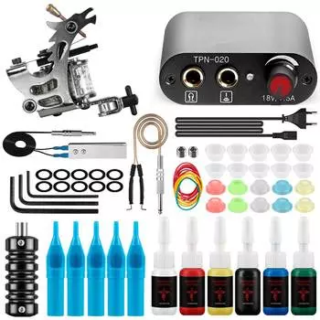 Полный набор для татуировок PHOENIXY для начинающих, профессиональная машина, 6 шт., чернила, источник питания, игольчатые ручки, наконечники для татуировки set 01