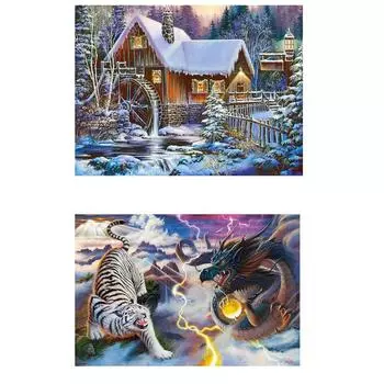 Полный набор сверл для алмазной живописи, YEESAM ART Cabin Dragon Tiger Fight 5D DIY Diamond Art