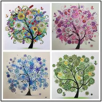 Полный набор сверл для алмазной живописи, YEESAM ART Вышивка Четыре сезона Цветы в форме дерева 5D DIY Алмазное искусство