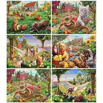 Полный набор сверл для алмазной живописи, YEESAM ART, животное, кошка, мультфильм, 5D DIY, алмазное искусство, 30x40 см/11,8x15,7 дюйма