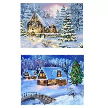 Полный набор сверл для алмазной живописи, YEESAM ART Forest Cabin Холодная зима 5D DIY Diamond Art