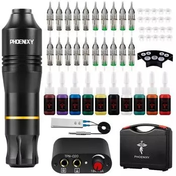 Полный набор тату-машин PHOENIXY, роторный пистолет, ручка для татуировки, источник питания для татуировки, картриджи для перманентного макияжа, аксессуары для машин