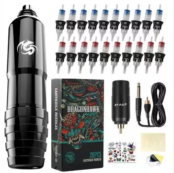 Полный набор татуировок Dragonhawk, роторная тату-машинка, иглы для татуировки на батарейках D1013-4