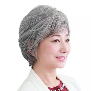 Полный парик для среднего и старшего возраста, большие серые короткие серые диагональные стильные волосы для взрослых, волосы, миссис. Дамы, Волосы, Парик, Волосы, Натуральные, Перманент, Пушистые, Боб,