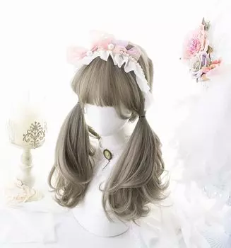 полный седой парик женский парик прямой натуральный стиль Харадзюку популярный эффект маленького лица милый с сеткой Бесплатно Полудлинный