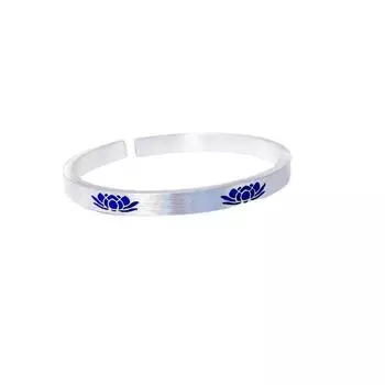 Полный Серебро 999 Эмаль Древний Браслет Три Лотоса Китай-шикарный перегородчатый бесцветный подарок для матери Adjustable size
