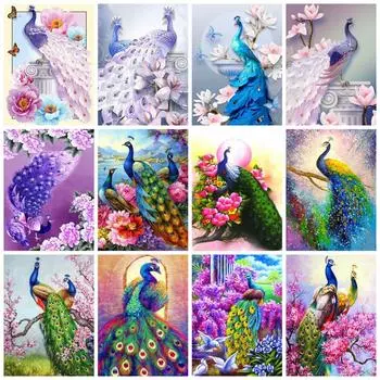 Полный Squareround Алмазная картина Павлин Алмазная вышивка Животное Цветок Пион Мозаика Домашний декор Full Round 20x25CM