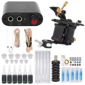 Полный стартовый набор для татуировки Профессиональная катушечная тату-машинка Блок питания 6 игл для чернил Ручки US Plug