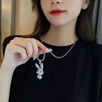 Полный страз, блестящий изысканный шарм в виде животного, индивидуальное украшение на шею, устойчивый к выцветанию сверкающий кулон в виде кролика 60cm