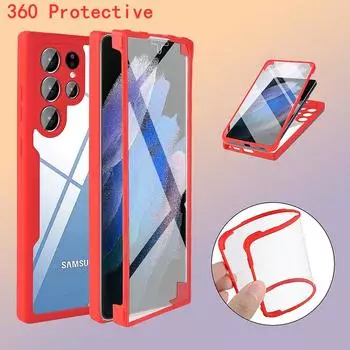 Полный защитный чехол на 360 градусов для Samsung S23 S22 Ultra S21 FE A14 A24 A34 A54 A13 A23 A33 A53 A12 A32 A52/Redmi Note 12 11 10 9 Pro 9A 9T твердая задняя крышка iphone 7 8 sE 2020 красный