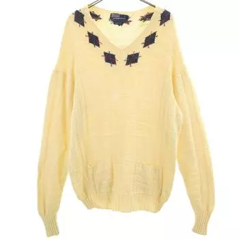 Polo by Ralph Lauren 90s Old Hand Knit Argyle Pattern Long sleeve V neck knit Men s Used