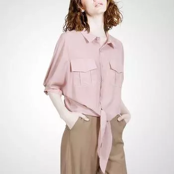 Polo Fashion All-Match Chic Five-Quarter Sleeve Tencel Summer Wear Pink- L