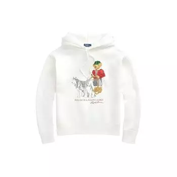 Polo Ralph Lauren Animal Print Hooded Long Sleeve Drop Shoulder Sweatshirt Women sweatshirt White 211916108-001 XS