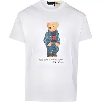Polo Ralph Lauren Bear Graphic Print Crew Neck Straight Fit Short Sleeve T Shirt Men T Shirts White 710854497-038 L