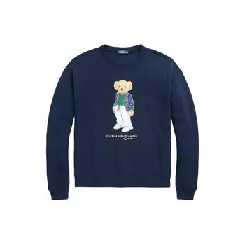 Polo Ralph Lauren Bear Letter Print Crew Neck Long Sleeve Hoody Women sweatshirt Navy-Blue 211924304-001 S