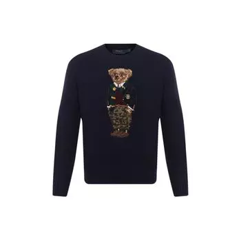 Polo Ralph Lauren Bear Pattern Вышитый круглый вырез свитер-пуловер мужской свитер синий 710851357-001 XL