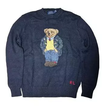 Polo Ralph Lauren Bear Print Crew Neck Long Sleeve Knit Sweeper Men sweater Navy-Blue MNPOSWE16810094-B82 S