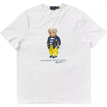 Polo Ralph Lauren Bear Print Crew Neck Short Sleeve T Shirt Men Tops White 710833459-005 XL