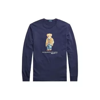 Polo Ralph Lauren Bear Print Slim Fit Crew Neck Long Sleeve T Shirt Men Tops Dark-Blue MNPOTSH16820153-410 XXL