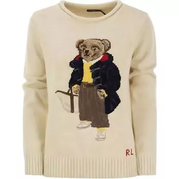 Polo Ralph Lauren Cartoon Loose Pullover Round Neck Long Sleeves свитер для женщин, цвет Off-White 211910427001 S