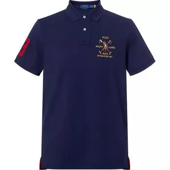 Polo Ralph Lauren Цифровой Логотип Аппликация Вертикальные Пуговицы Короткий Рукав Поло Мужские Топы Темно-Синий 710921674-002 XL