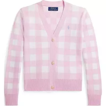 Polo Ralph Lauren Color Block Plaid Pony Embroidered Однобортный повседневный свитер с длинными рукавами Детский свитер Светло-розовый 313901362-002 M