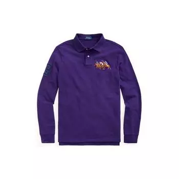 Polo Ralph Lauren Custom Slim Fit Three Pony Logo Long Sleeve Polo Shirt Men tops Purple MNPOKNI16821-453